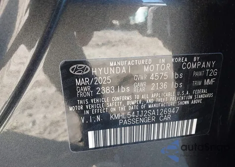 2025 Hyundai Sonata Hybrid Limited from USA, damaged, VIN KMHL54JJ2SA126947